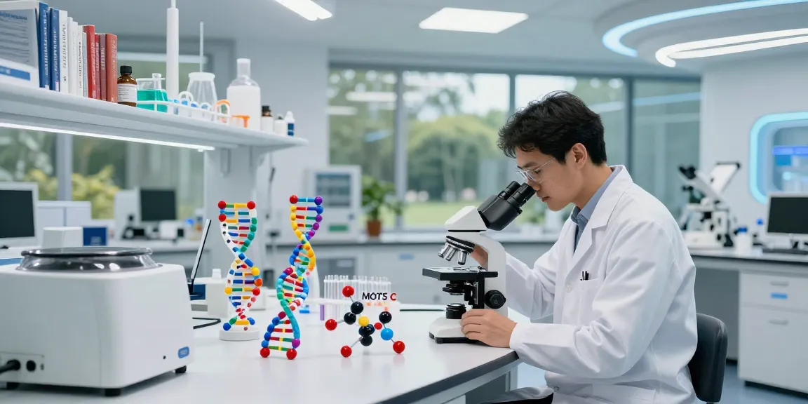 MOTS C molecules being examined in a modern laboratory setting, showcasing health innovations.