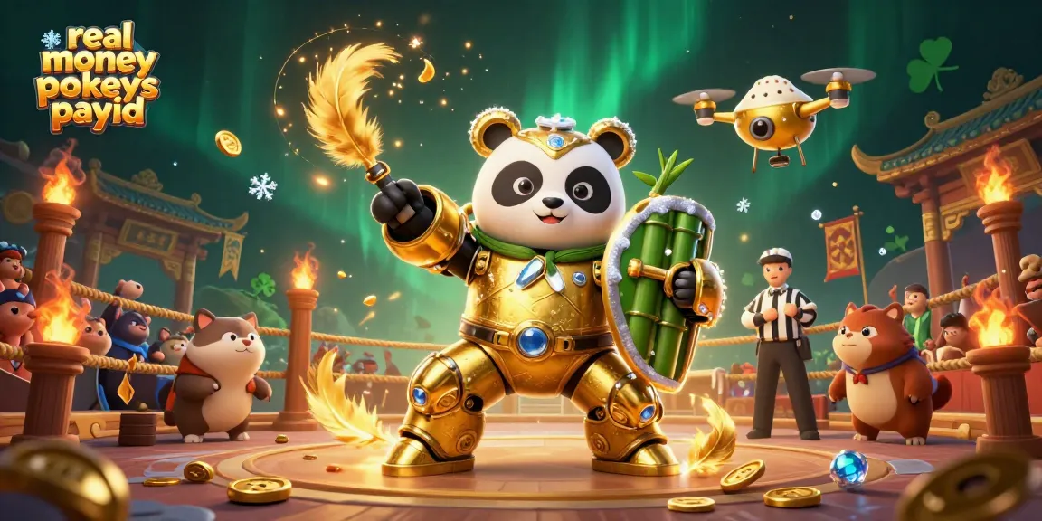 Spin real money pokies PayID seamlessly in a lush, animated gaming arena with vibrant characters.