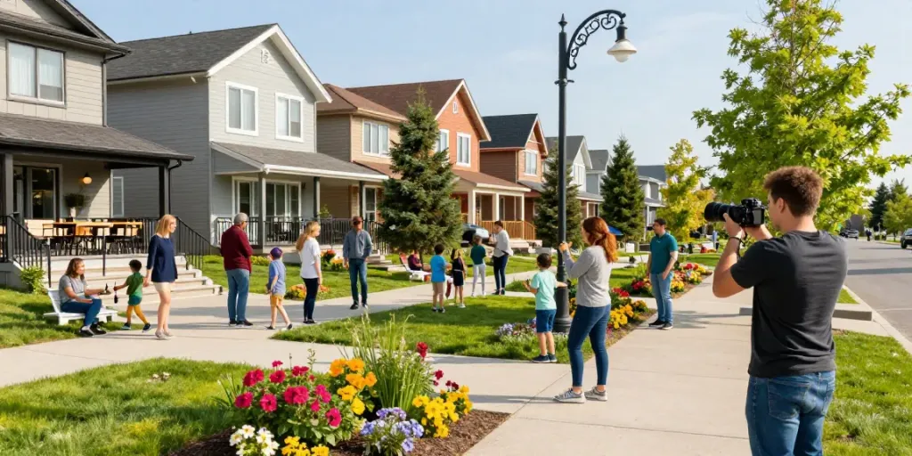 Best Edmonton neighborhoods showcasing a vibrant family-friendly community with modern homes and parks.