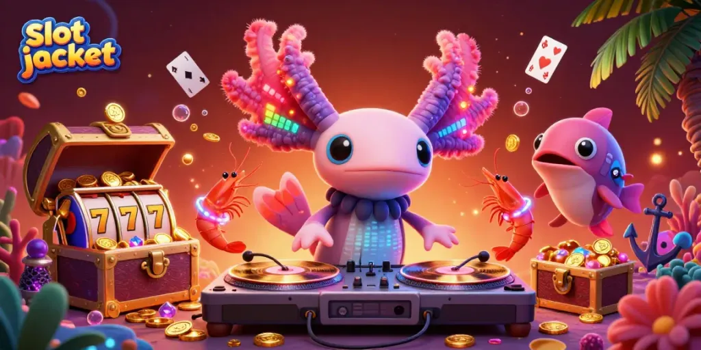 Dive into the excitement of slot jackpot with vibrant characters, glowing underwater treasures, and dynamic gambling elements.